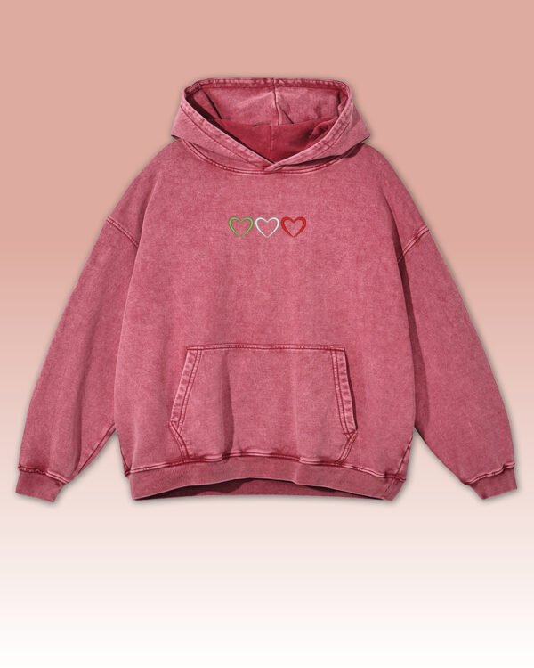 Bluza oversize z kapturem <br>Serca w kolorach Włoch <br>Haft, Efekt sprania
